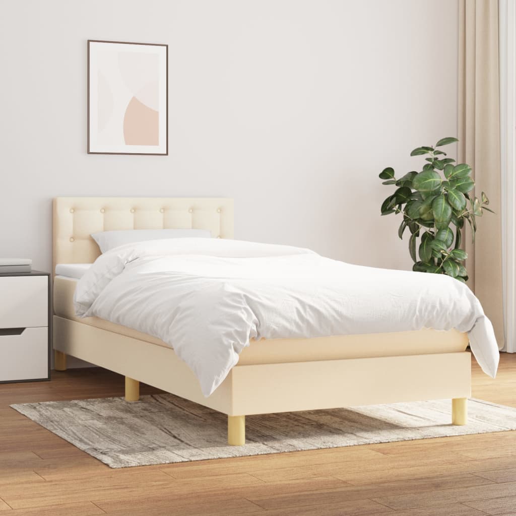 vidaXL Box spring postel s matrací krémová 90x200 cm textil