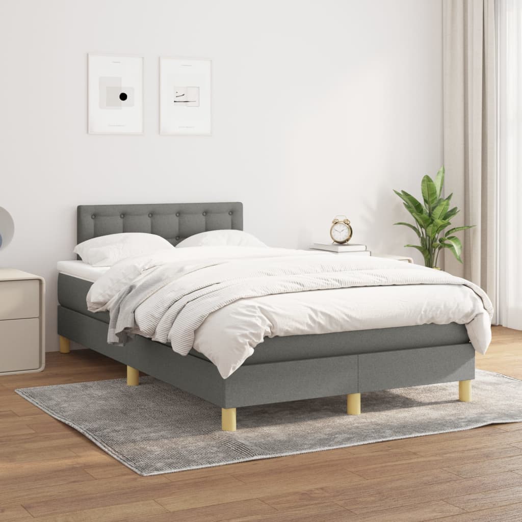vida XL Boxspringbett mit Matratze Dunkelgrau 120x 200 cm Stoff