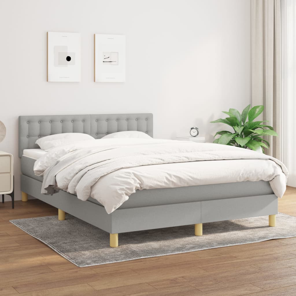 Világosszürke szövet rugós ágy matraccal 140 x 200 cm 