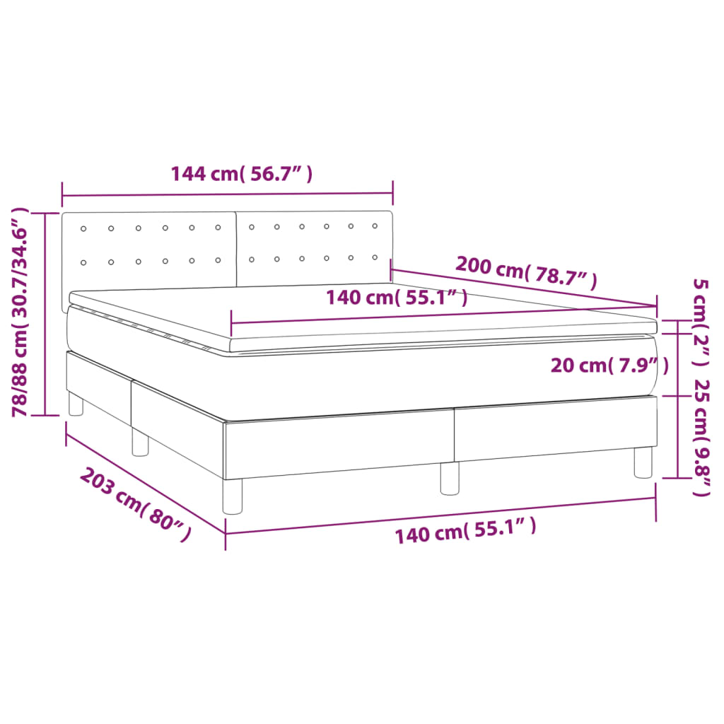 Pat box spring cu saltea, gri închis, 140x200 cm, textil