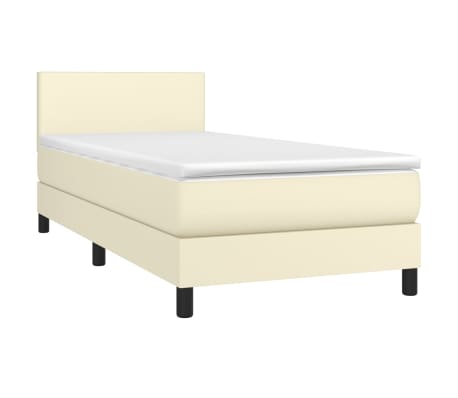 vidaXL kontinentaalvoodi madratsiga, kreemjas, 90x200 cm, kunstnahk