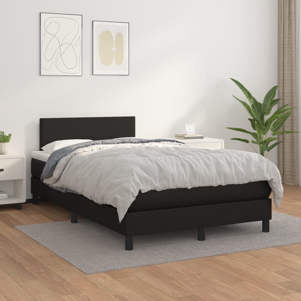 Pat continental cu saltea, negru, 120x200 cm, piele ecologică