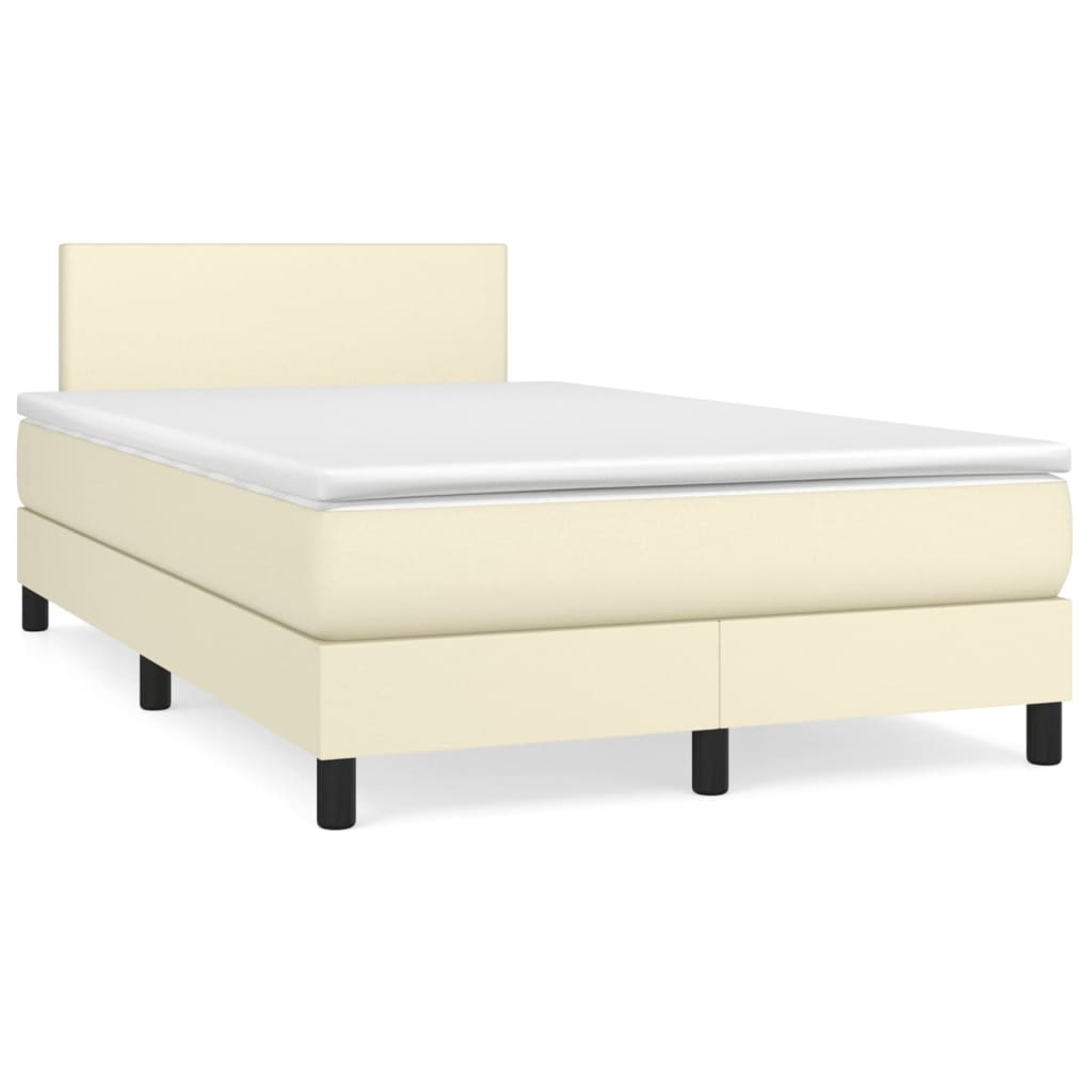 Pat box spring cu saltea, crem, 120x200 cm, piele ecologică