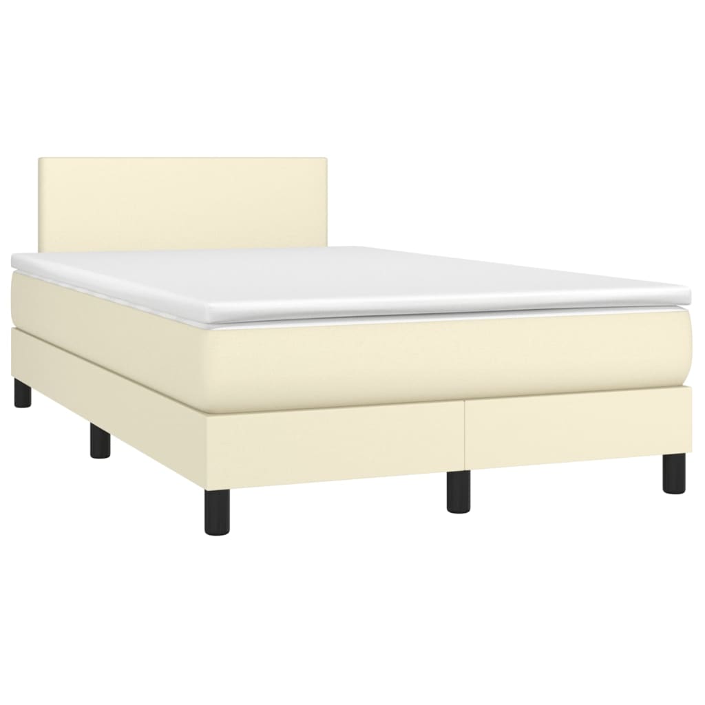 Pat box spring cu saltea, crem, 120x200 cm, piele ecologică