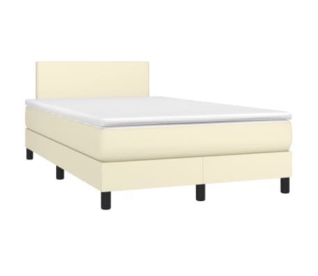 vidaXL Lova su spyruoklėmis/čiužiniu, kreminė, 120x200cm, dirbtinė oda