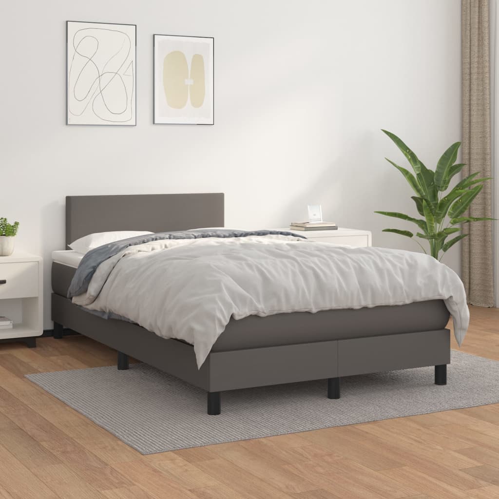 vidaXL Pat box spring cu saltea, gri, 120x200 cm, piele ecologică