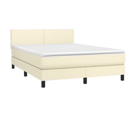 vidaXL Pat box spring cu saltea, crem, 140x190 cm, piele ecologică