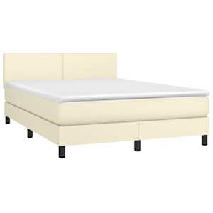 vidaXL Pat box spring cu saltea, crem, 140x190 cm, piele ecologică