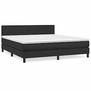 Box spring postelja z vzmetnico črn 160x200 cm umetno usnje - slika 2