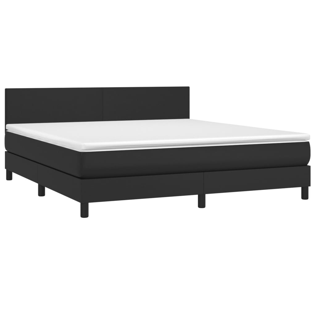 Pat box spring cu saltea, negru, 160x200 cm, piele ecologică