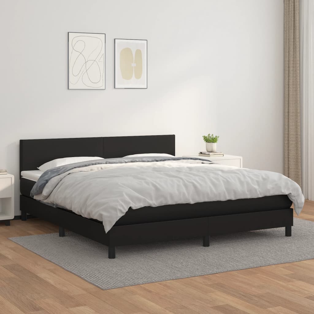 vidaXL Pat box spring cu saltea, negru, 180x200 cm, piele ecologică