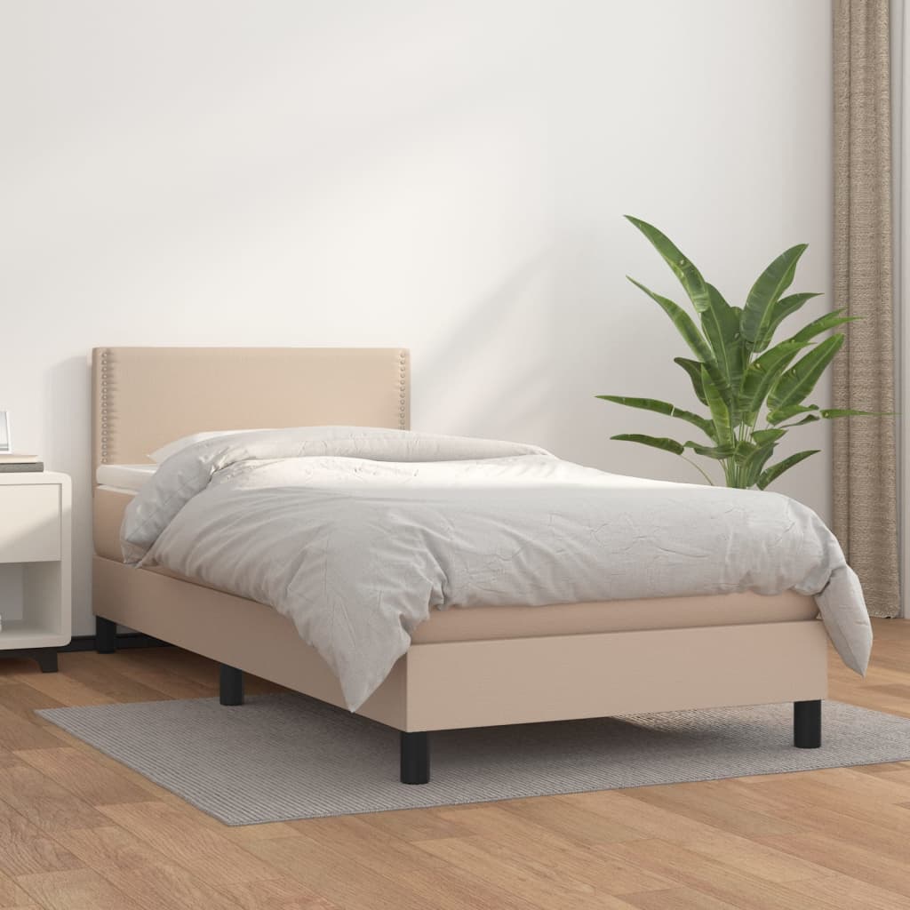 vidaXL Pat box spring cu saltea, cappuccino, 80x200 cm piele ecologică