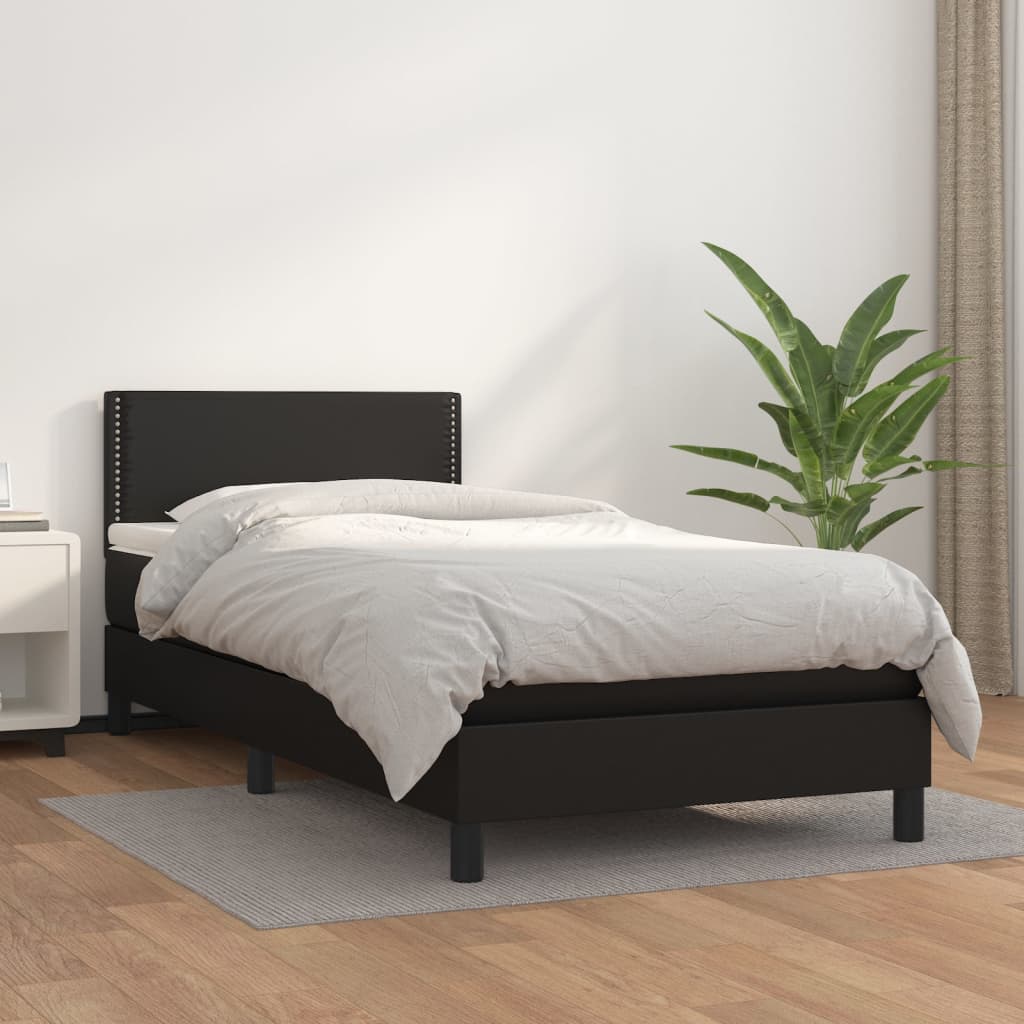 vidaXL Pat box spring cu saltea, negru, 90x190 cm, piele ecologică