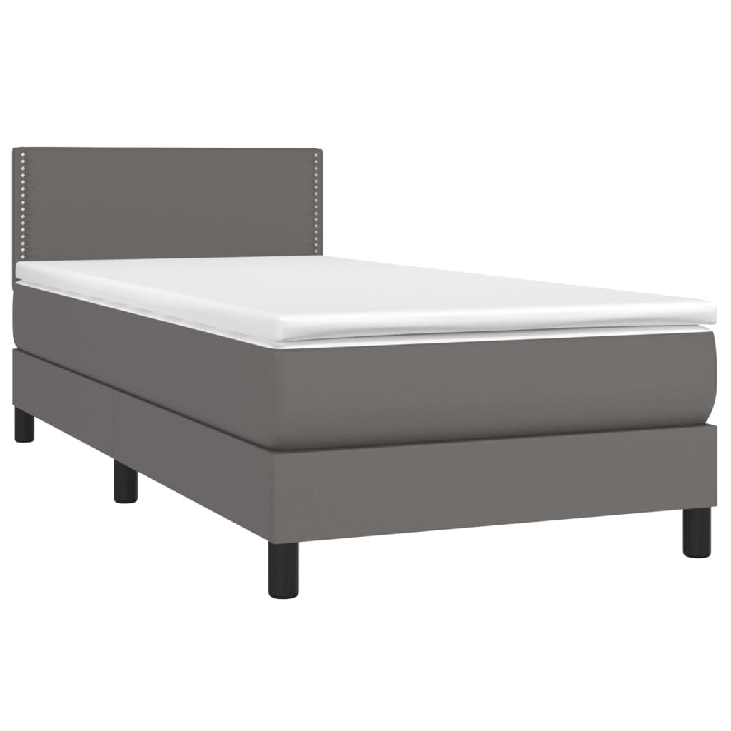 Pat box spring cu saltea, gri, 90x190 cm, piele ecologică