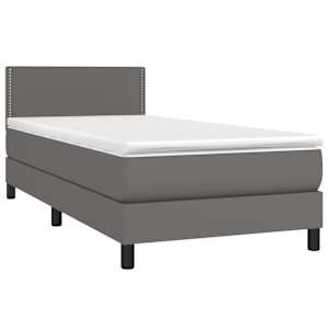 vidaXL Boxspringbett mit Matratze Grau 90x190 cm Kunstleder