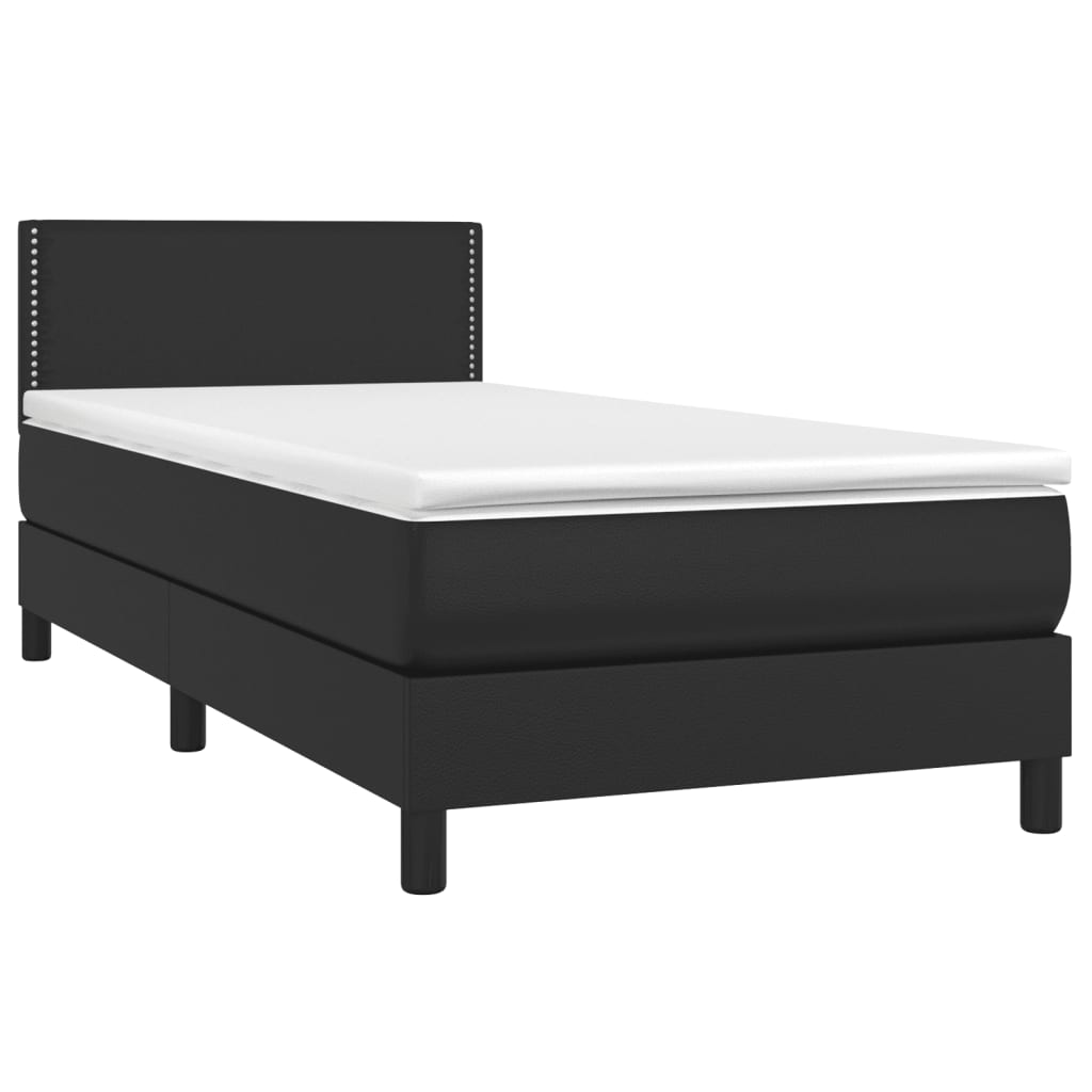 Pat box spring cu saltea, negru, 100x200 cm, piele ecologică