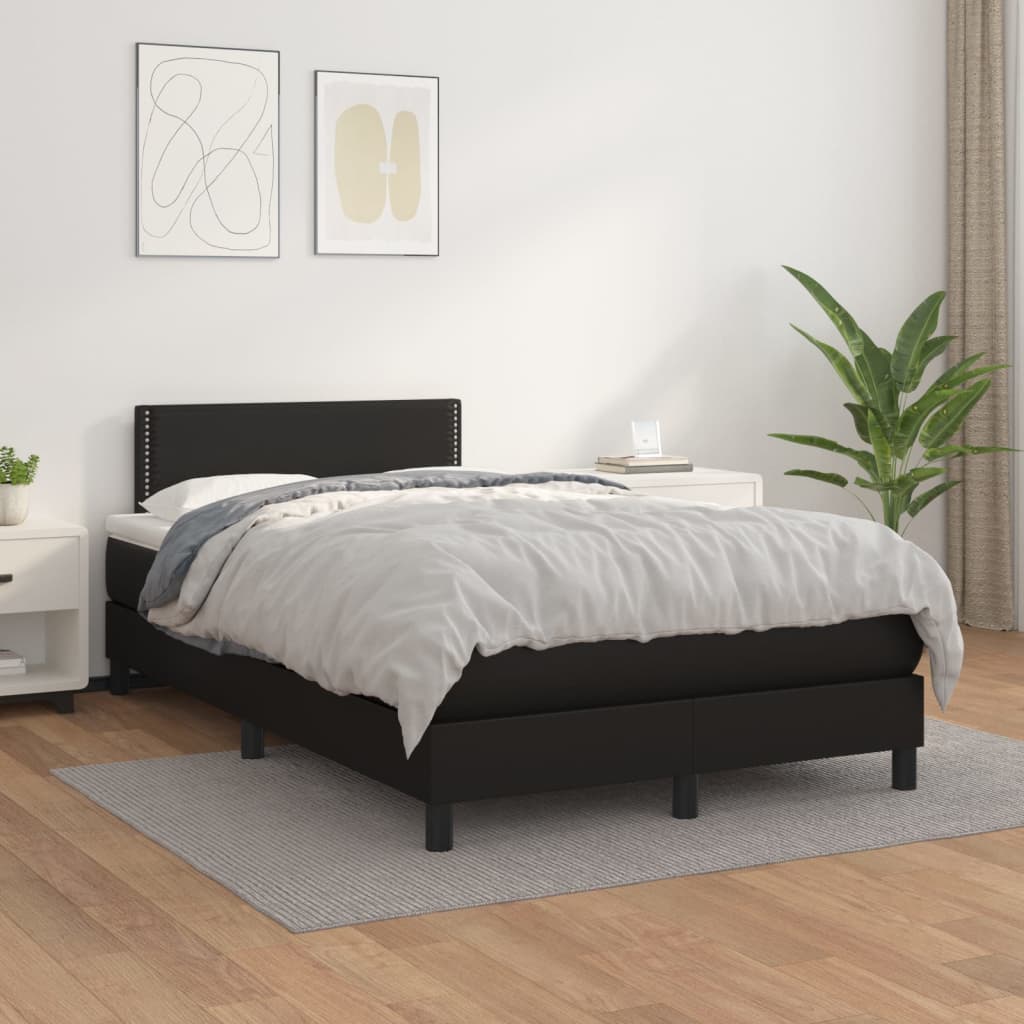 vidaXL Pat box spring cu saltea, negru, 120x200 cm, piele ecologică