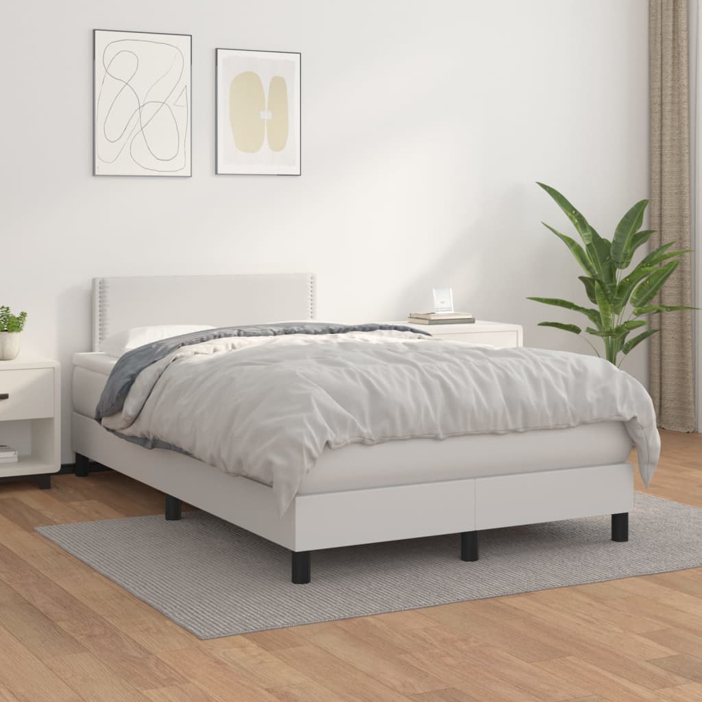 Box spring postel s matrací bílá 120x200 cm umělá kůže