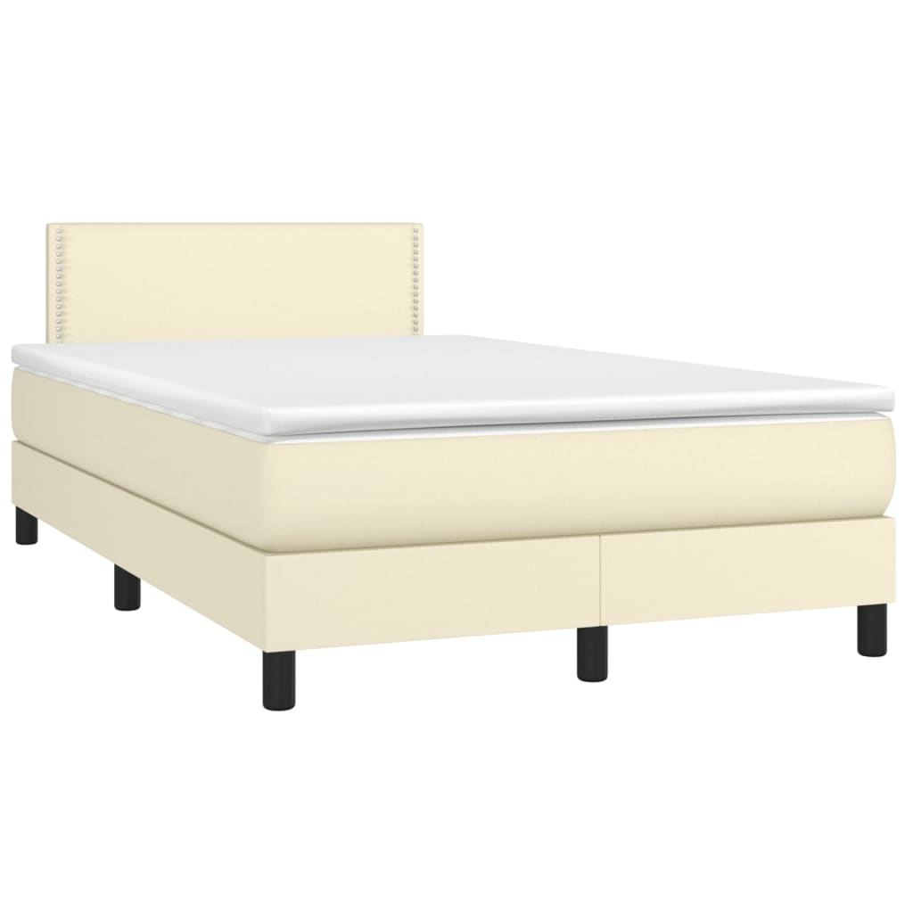 Pat box spring cu saltea, crem, 120x200 cm, piele ecologică