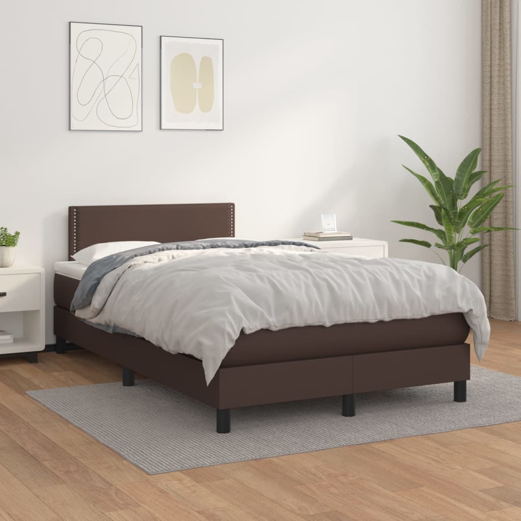 vidaXL Pat box spring cu saltea, maro, 120×200 cm, piele ecologică