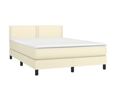 vidaXL Lova su spyruoklėmis/čiužiniu, kreminė, 140x190cm, dirbtinė oda