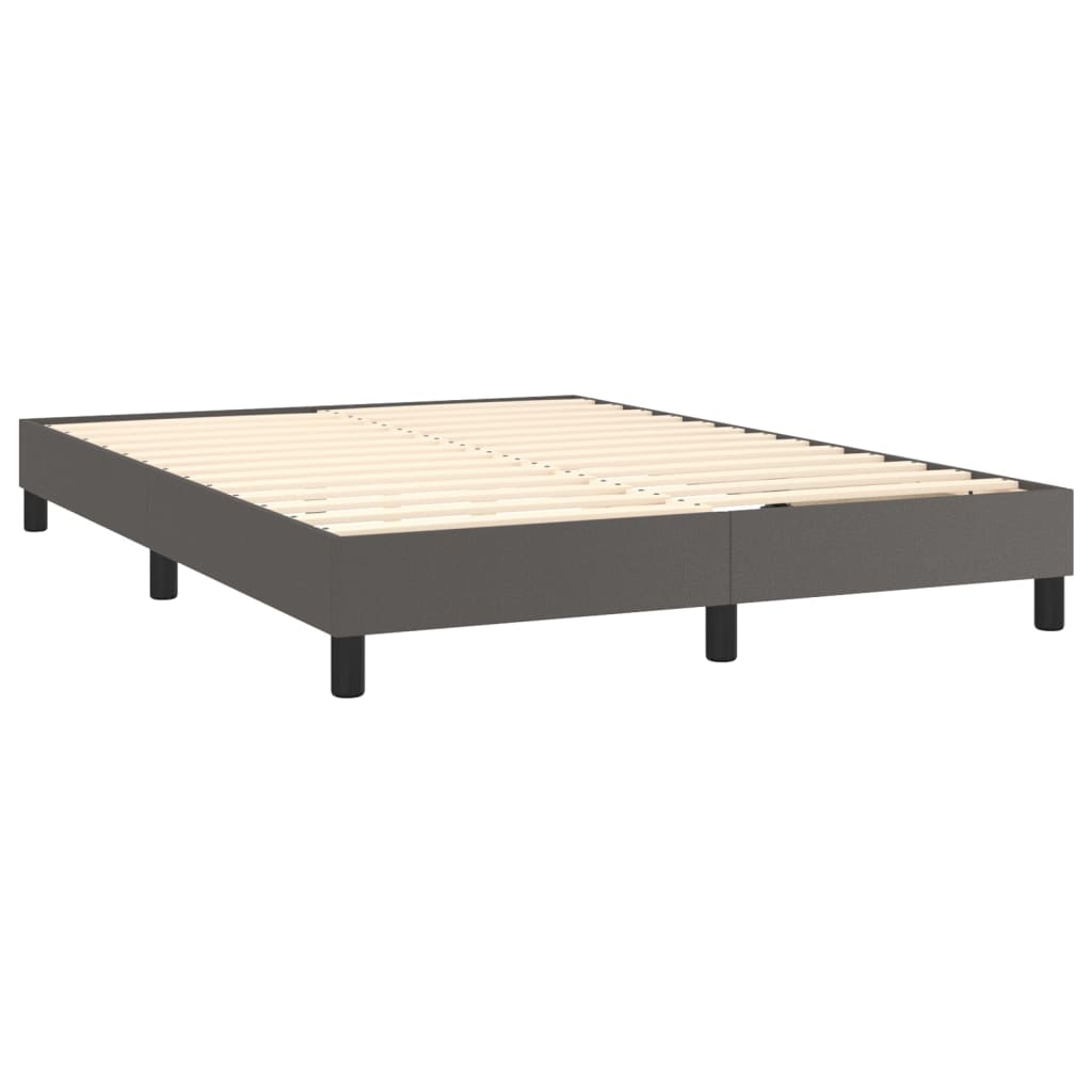 Box spring postelja z vzmetnico siv 140x190 cm umetno usnje