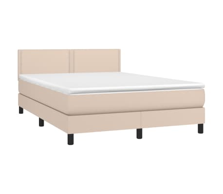 vidaXL Pat box spring cu saltea, cappuccino, 140x190cm piele ecologică