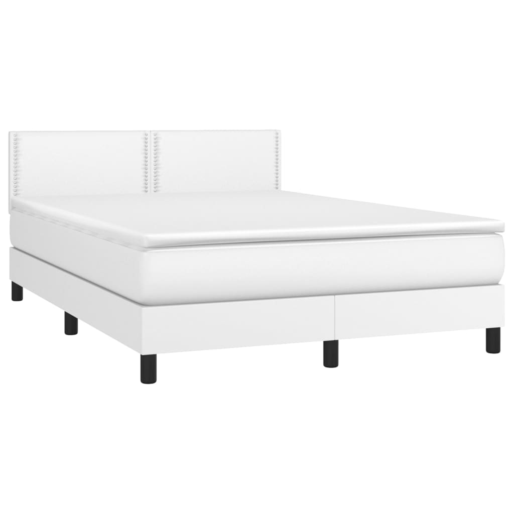 Pat box spring cu saltea, alb, 140x200 cm, piele ecologică