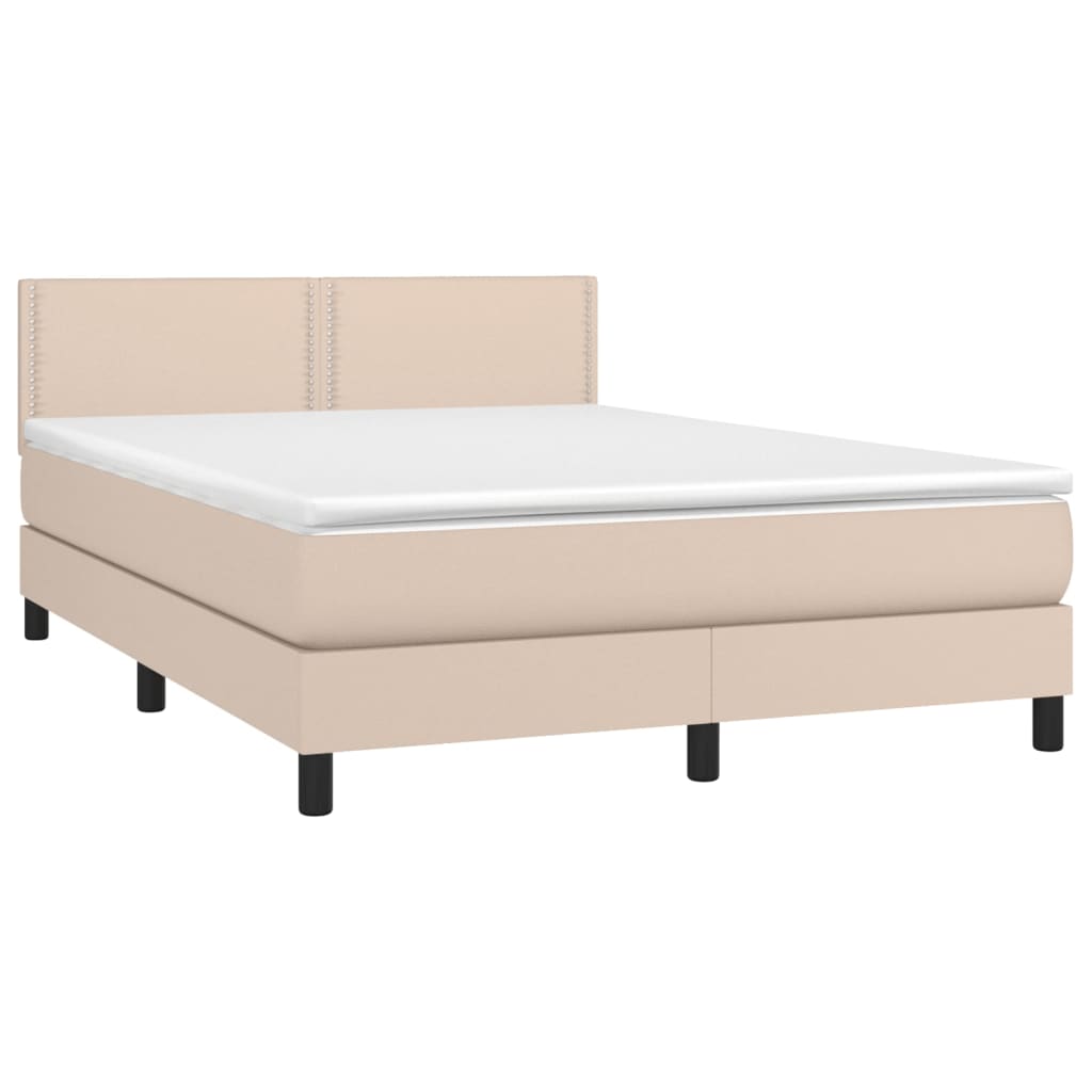 vidaXL Boxspring met matras kunstleer cappuccinokleurig 140x200 cm afbeelding