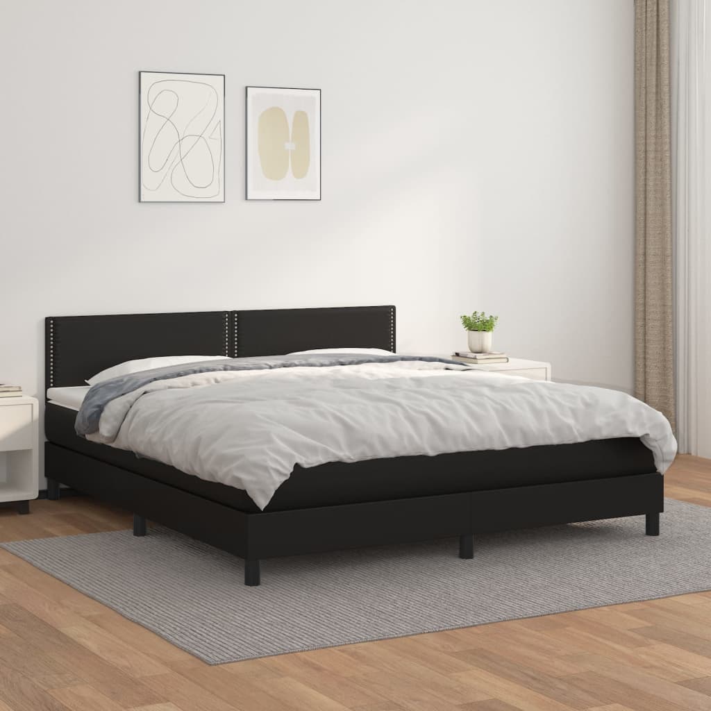 vidaXL Cama com molas/colchão 160x200 cm couro artificial preto