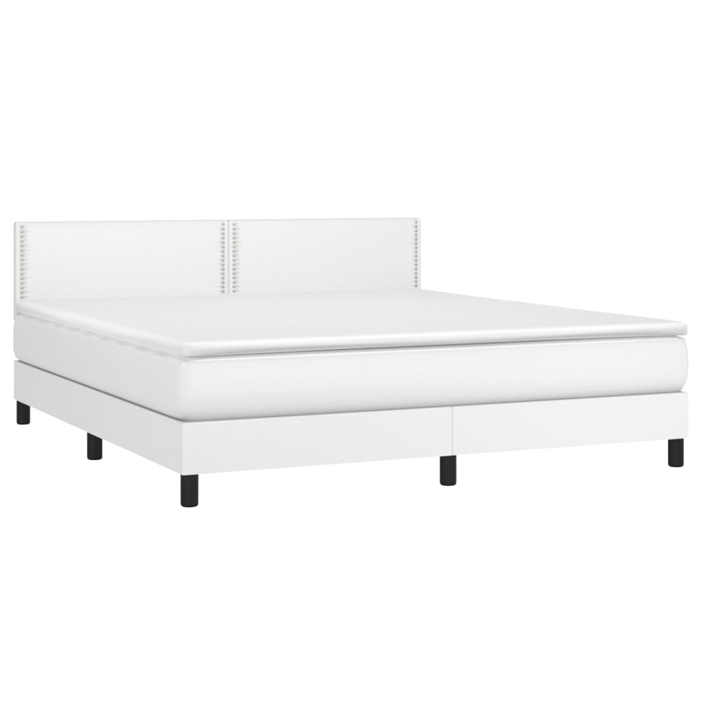 Pat box spring cu saltea, alb, 160x200 cm, piele ecologică