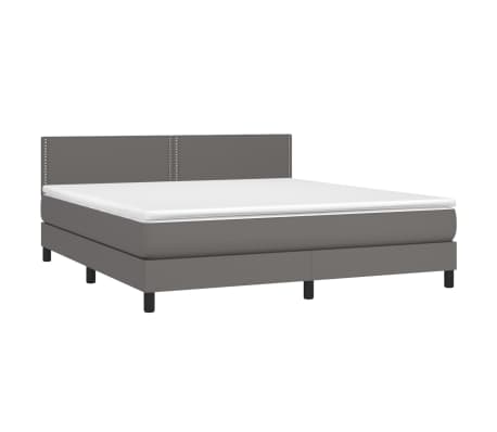 vidaXL Pat box spring cu saltea, gri, 180x200 cm, piele ecologică