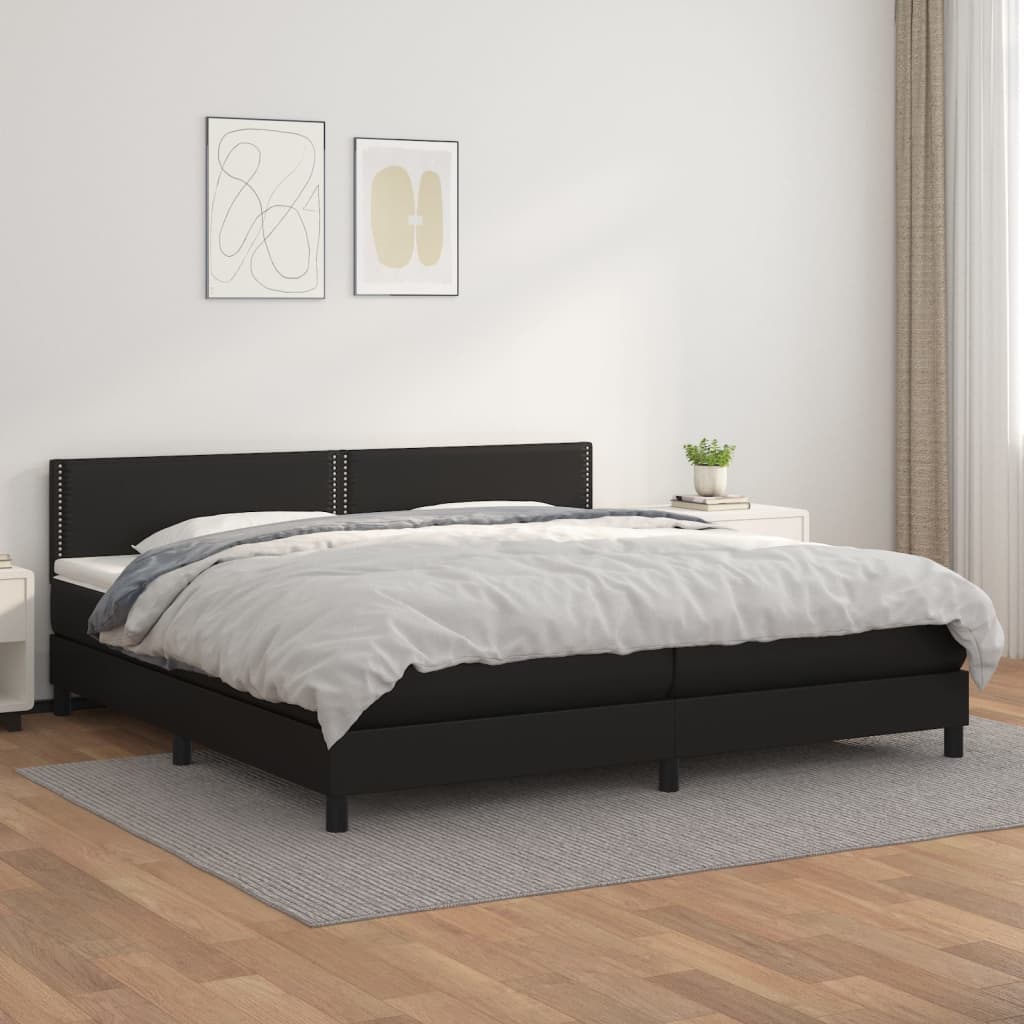 vidaXL Pat box spring cu saltea, negru, 200x200 cm, piele ecologică