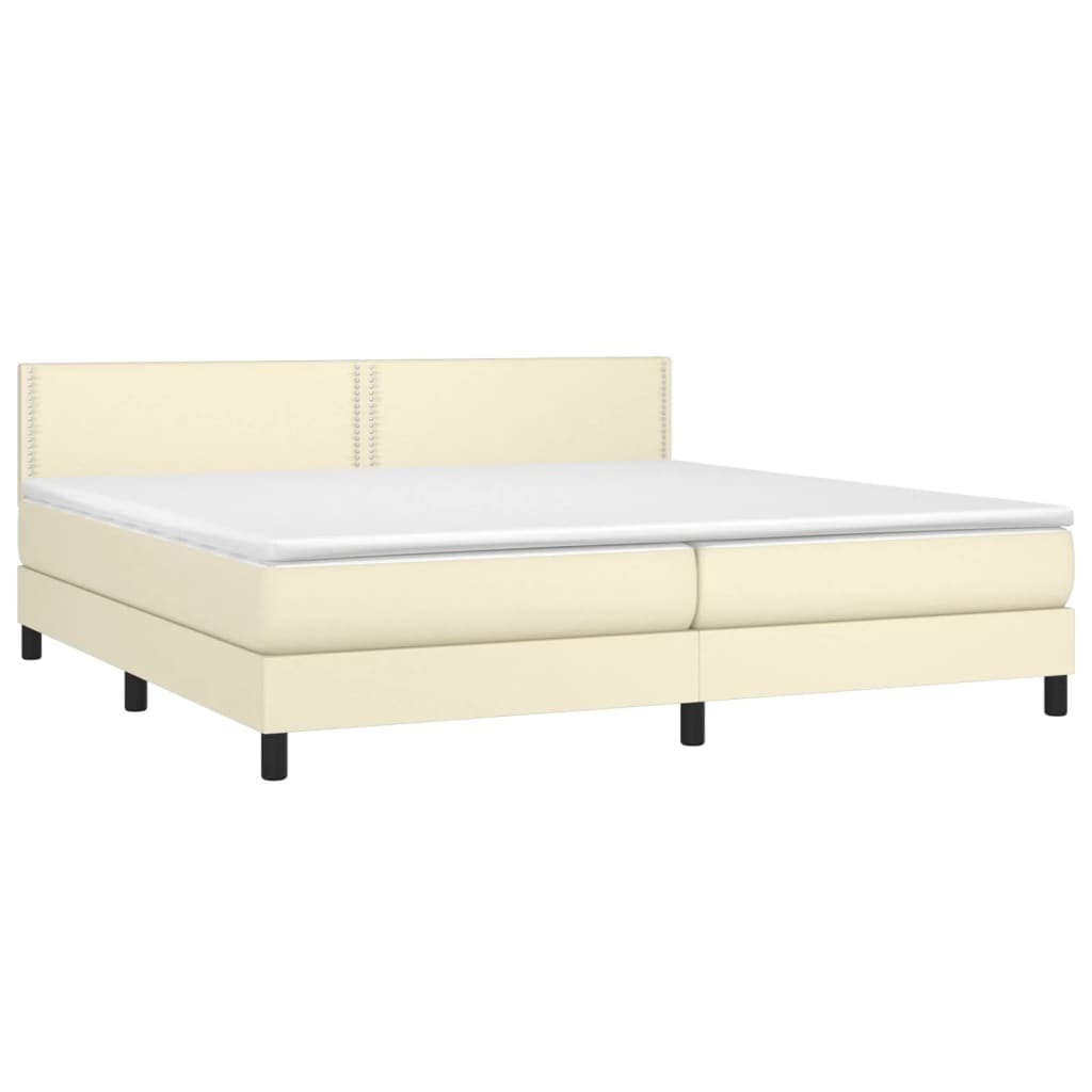 vidaXL Cama com molas/colchão 200x200 cm couro artificial cor creme