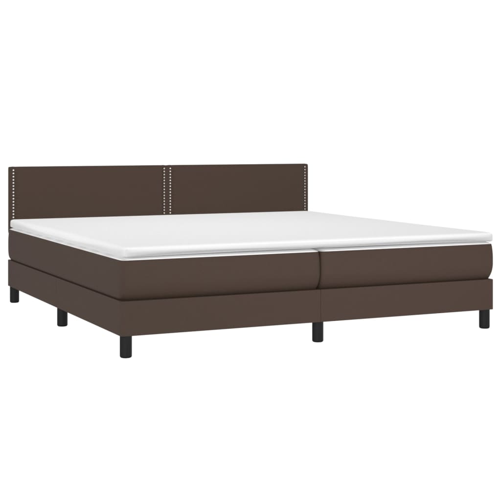 vidaXL Κρεβάτι Boxspring με Στρώμα Καφέ 200x200 εκ. Συνθετικό Δέρμα