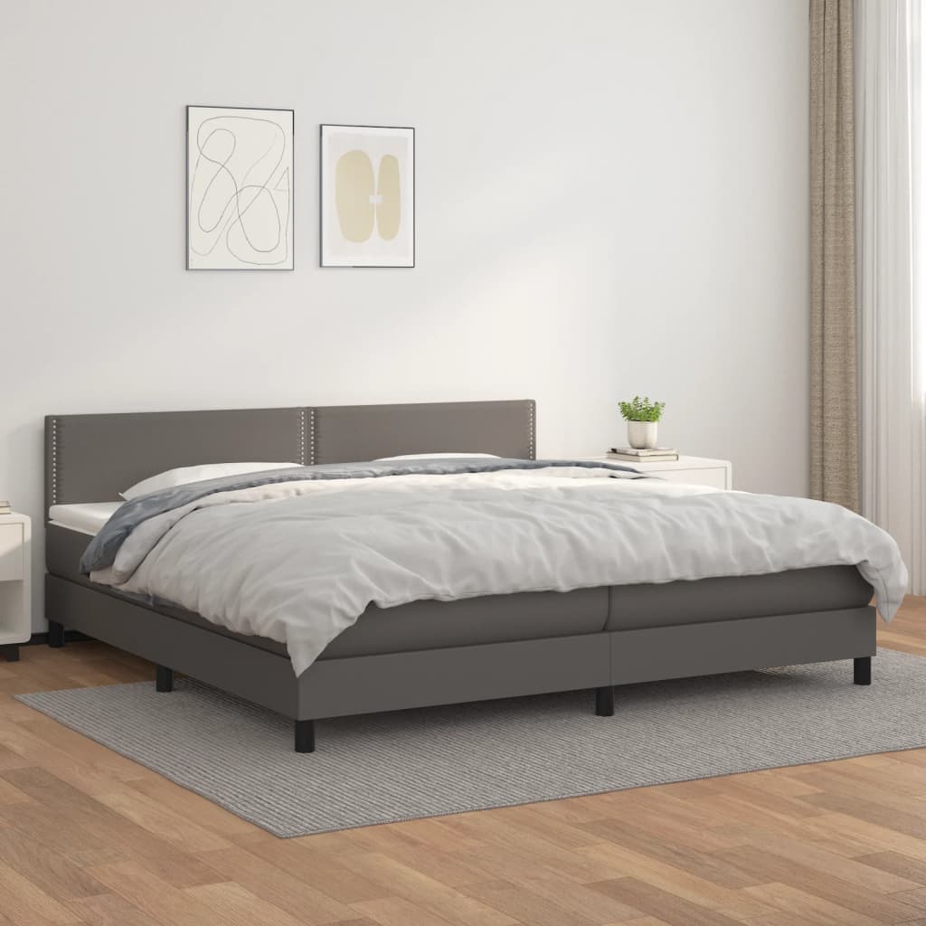 Box spring postel s matrací šedá 200x200 cm umělá kůže
