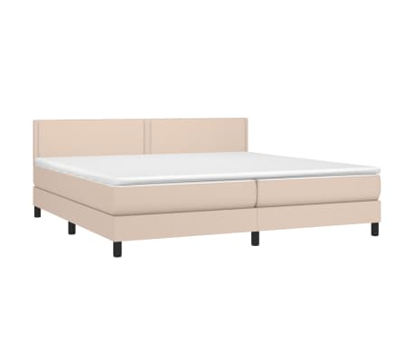 vidaXL Pat continental cu saltea, cappuccino, 200x200 cm, piele eco