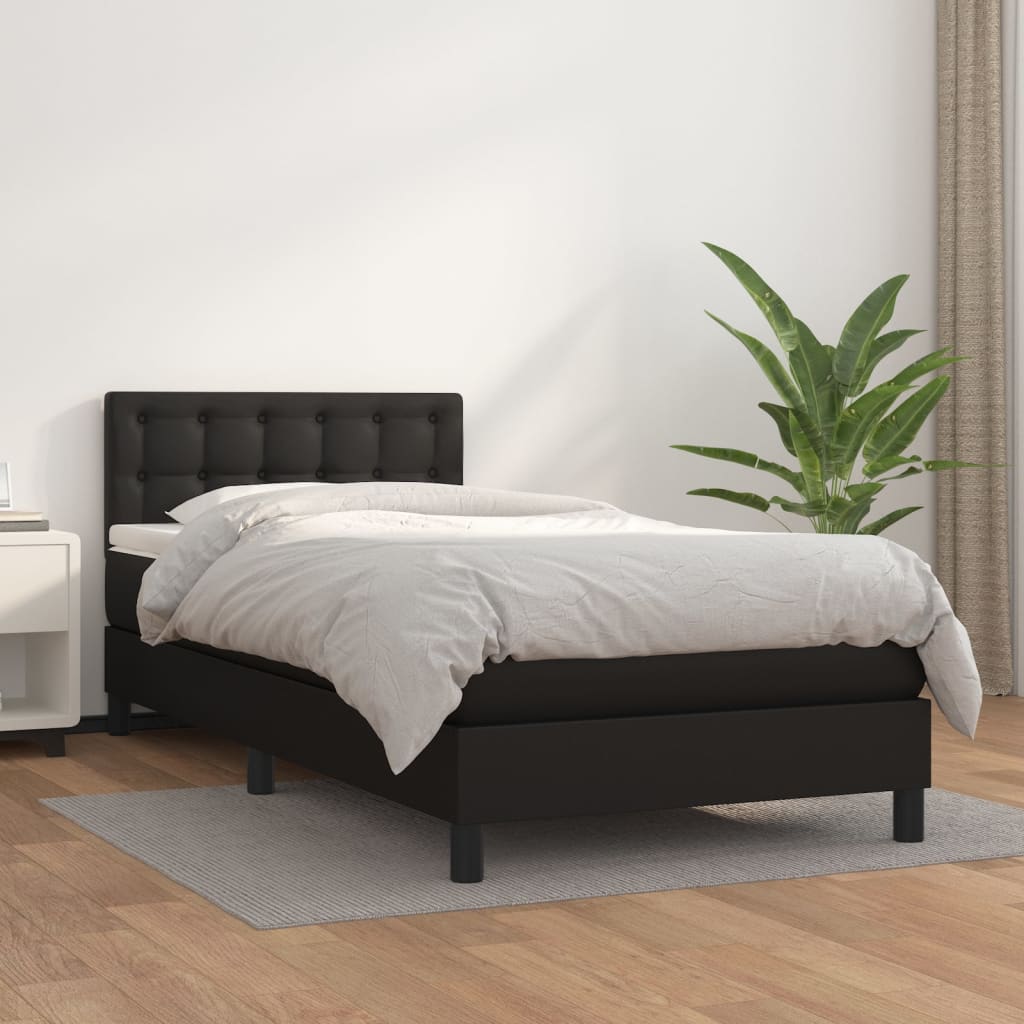 fekete műbőr rugós ágy matraccal 80 x 200 cm