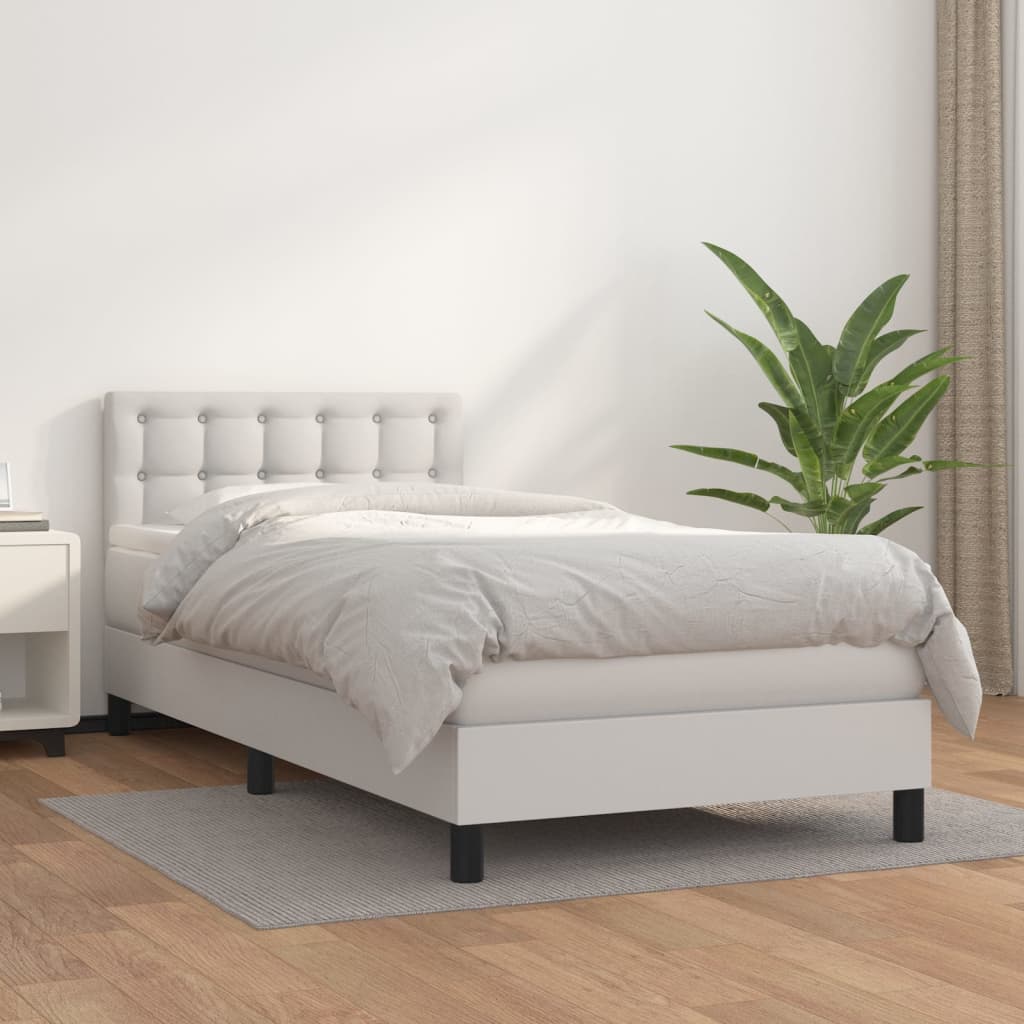 Box spring postel s matrací bílá 80 x 200 cm umělá kůže