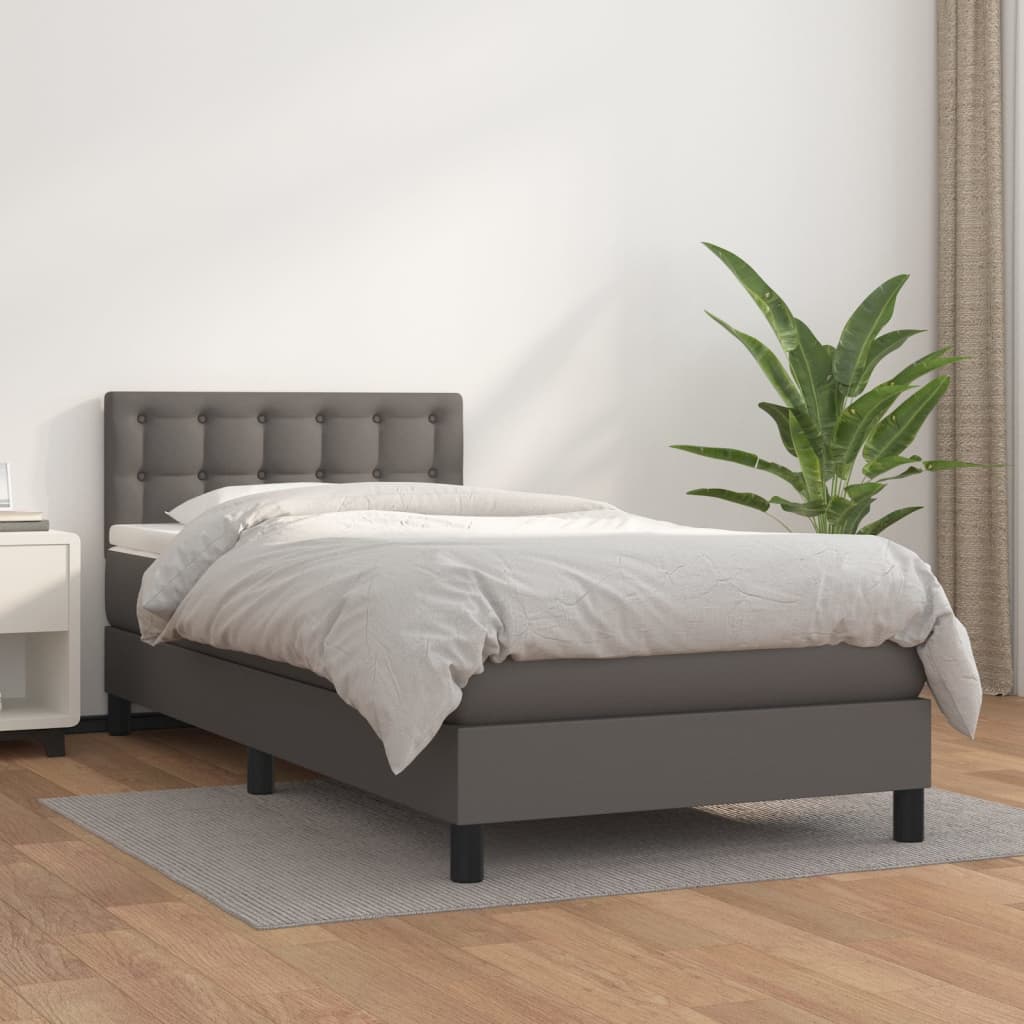 vidaXL Pat box spring cu saltea, gri, 80x200 cm, piele ecologică