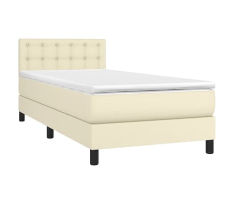 vidaXL Lova su spyruoklėmis/čiužiniu, kreminė, 90x190 cm, dirbtinė oda