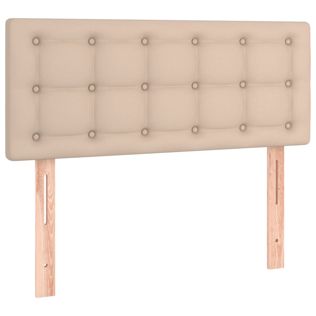 Pat box spring cu saltea, cappuccino, 90x190 cm piele ecologică