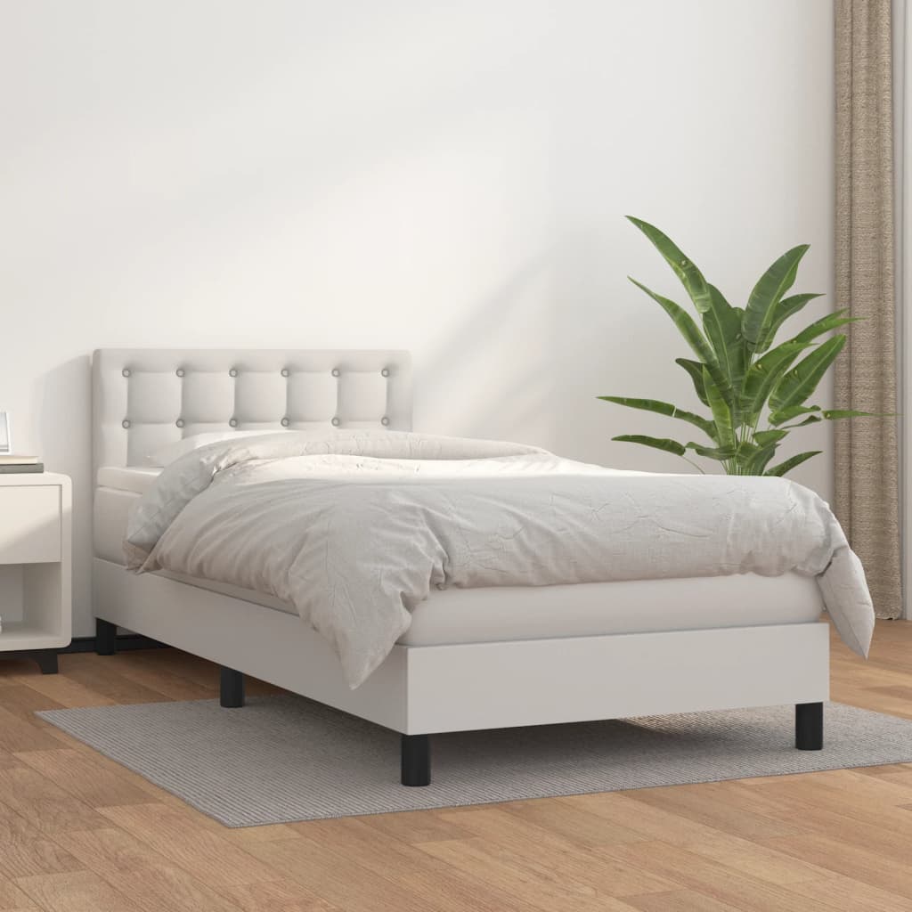  Boxspring posteľ s matracom biela 90x200 cm umelá koža