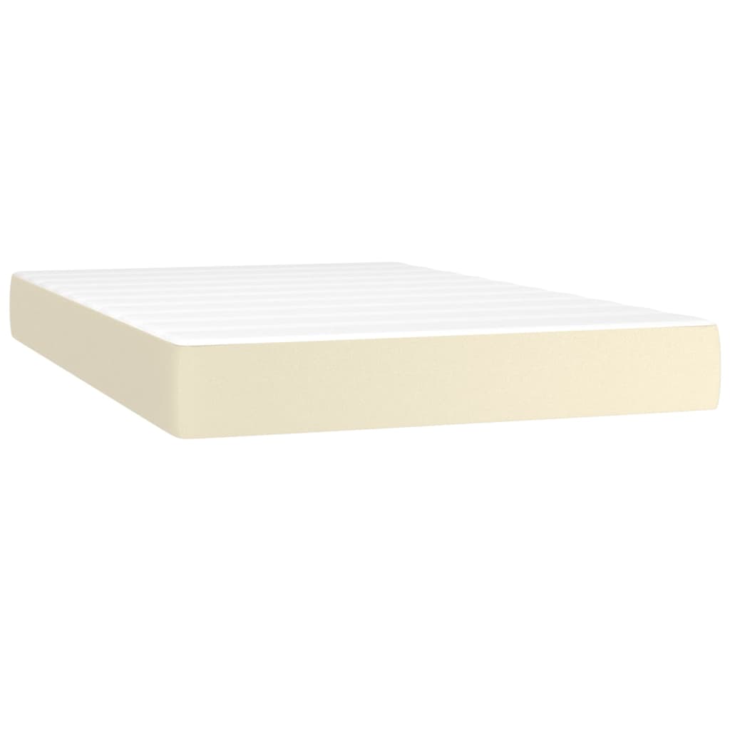 Pat box spring cu saltea, crem, 120x200 cm, piele ecologică