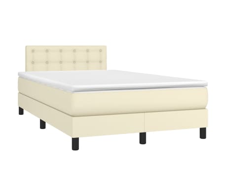 vidaXL Lova su spyruoklėmis/čiužiniu, kreminė, 120x200cm, dirbtinė oda