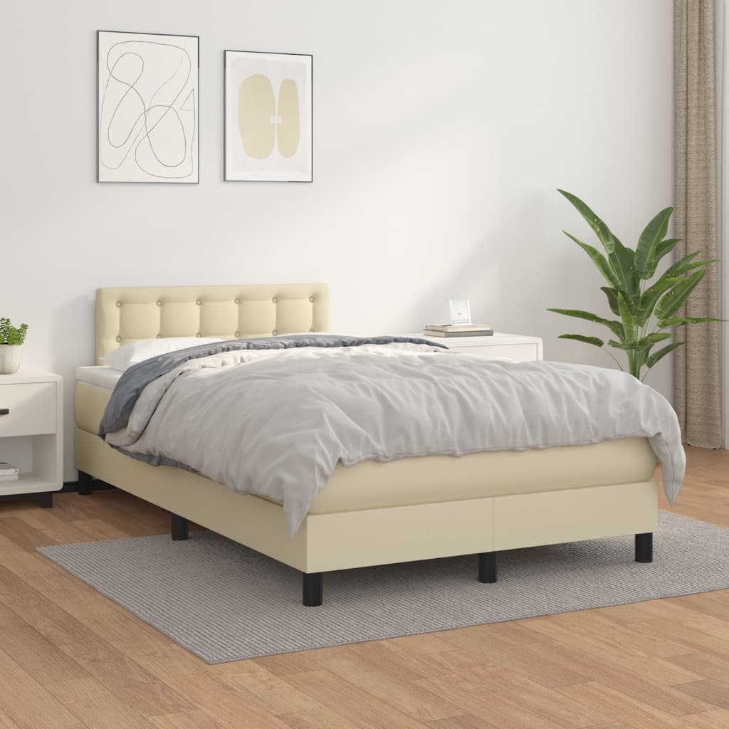 Box spring postel s matrací krémová 120x200 cm umělá kůže
