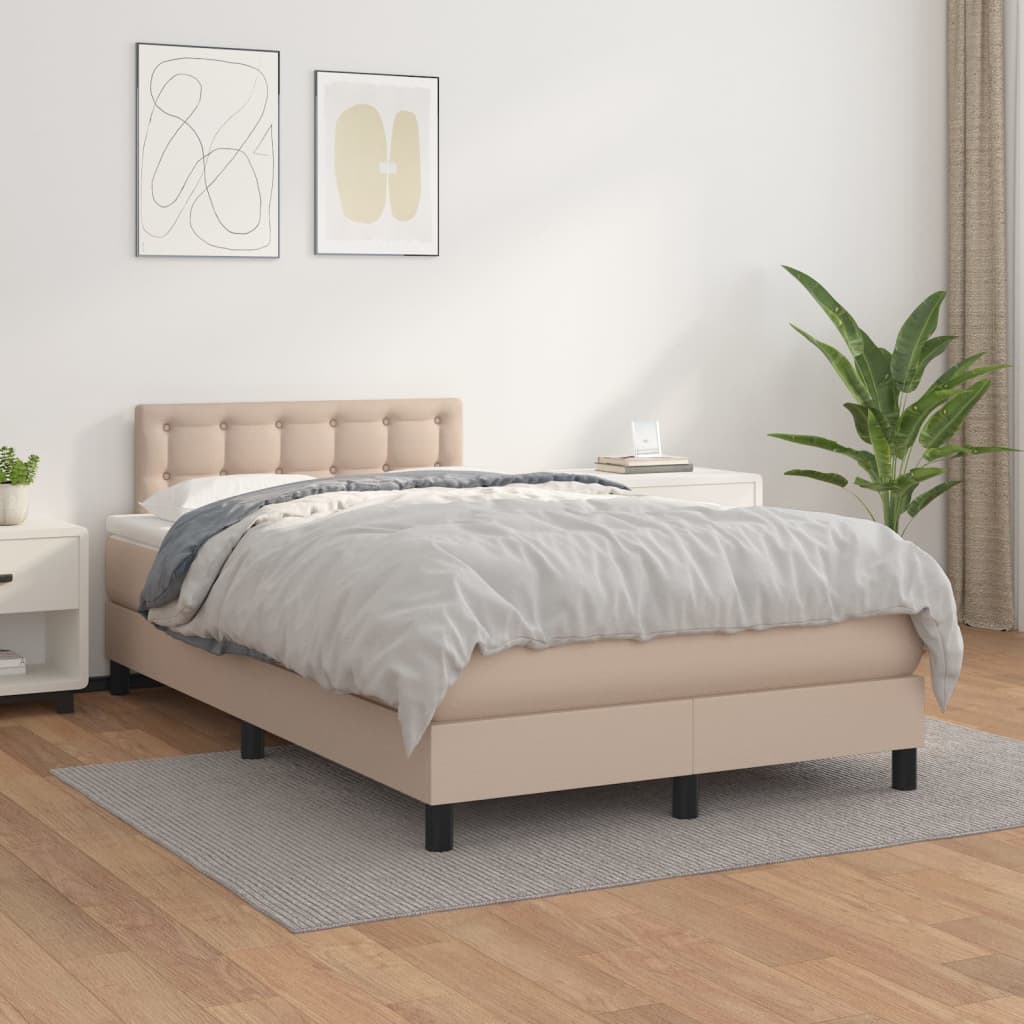 vidaXL Pat box spring cu saltea, cappuccino, 120x200cm piele ecologică