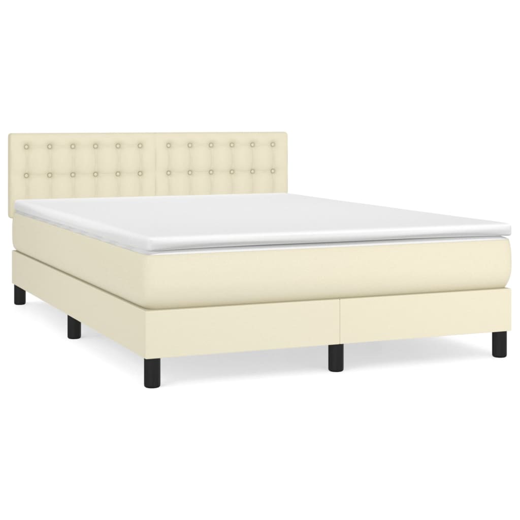 vidaXL Boxspring met matras kunstleer crèmekleurig 140x190 cm, foto 3