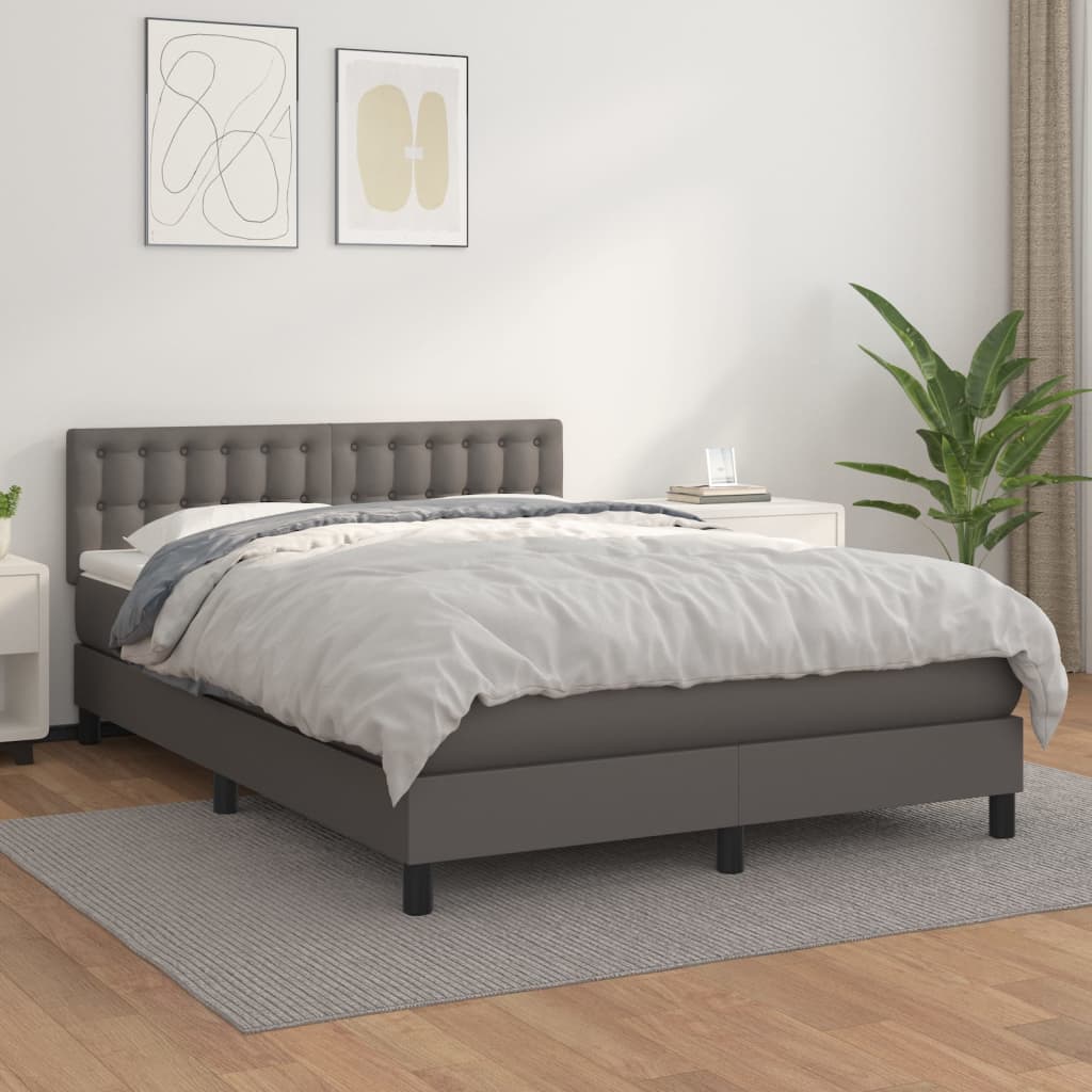 Box spring postel s matrací šedý 140 x 190 cm umělá kůže