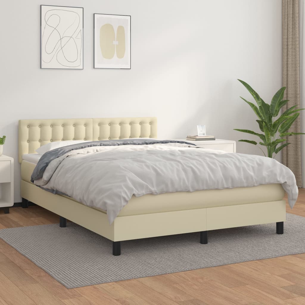 vidaXL Boxspringbett mit Matratze Creme 140x200 cm Kunstleder